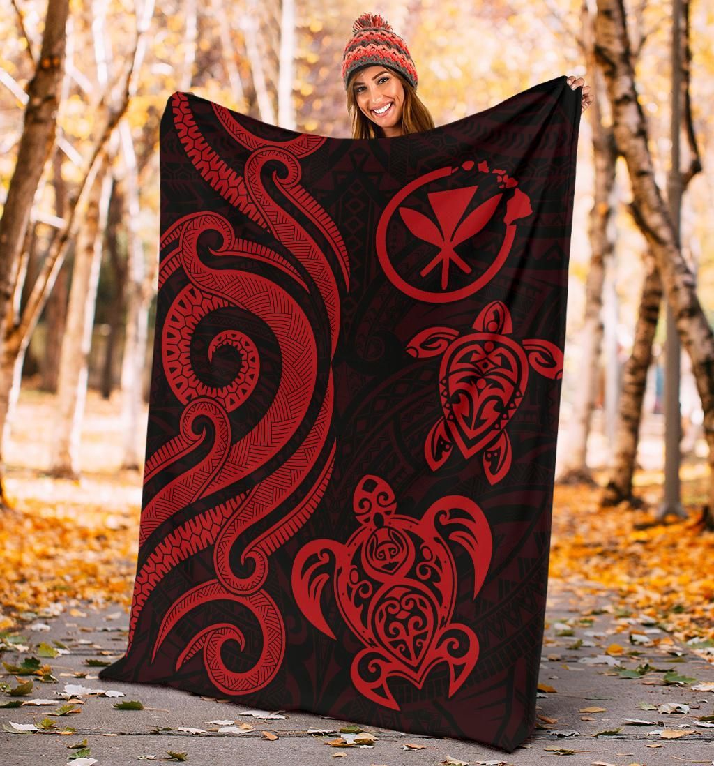 Polynesian Hawaii Premium Blanket - Red Tentacle Turtle