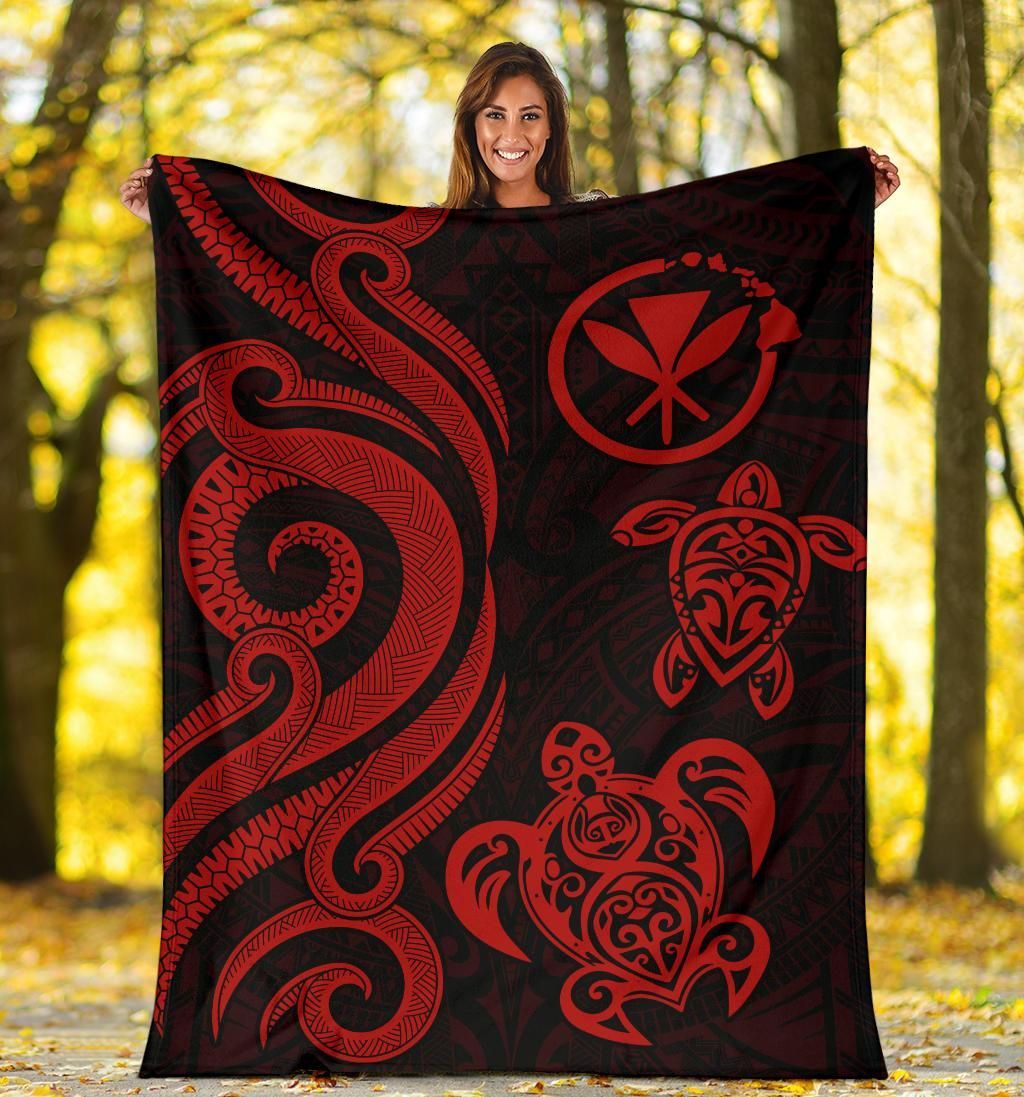 Polynesian Hawaii Premium Blanket - Red Tentacle Turtle