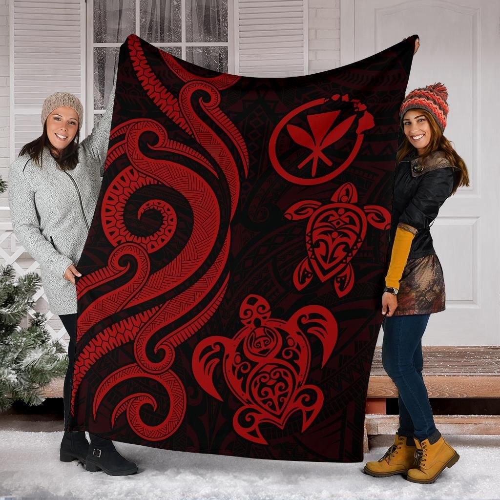 Polynesian Hawaii Premium Blanket - Red Tentacle Turtle