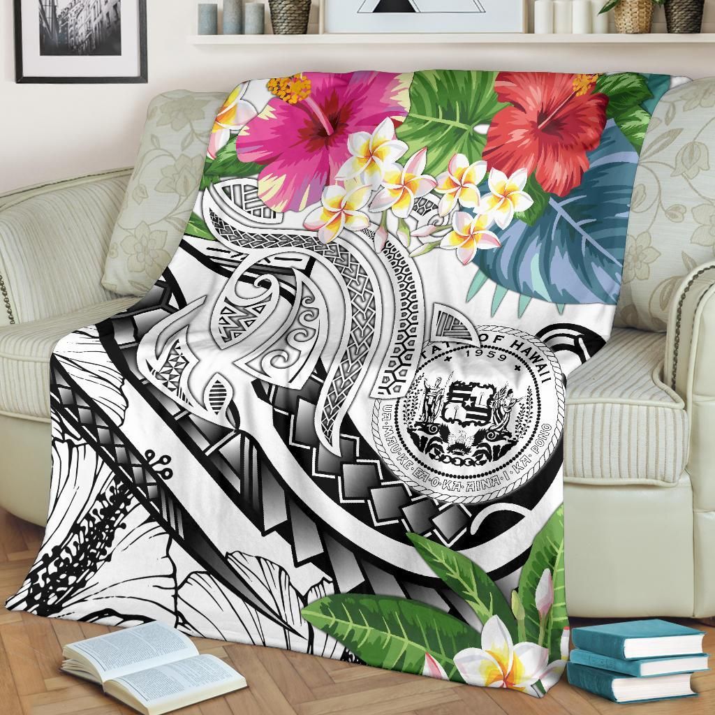 Polynesian Hawaii Premium Blanket - Summer Plumeria (White)