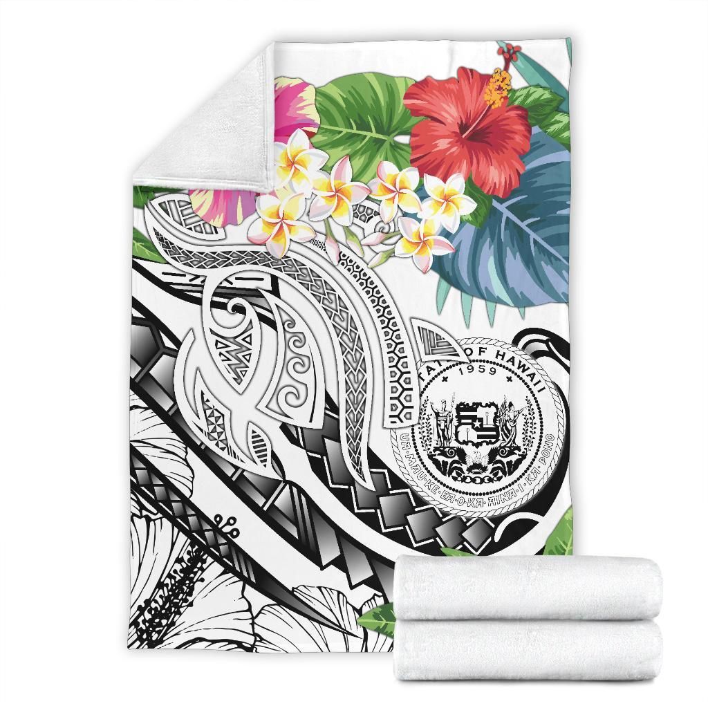 Polynesian Hawaii Premium Blanket - Summer Plumeria (White)