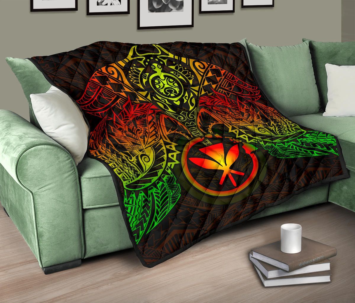 Hawaii Polynesian Premium Quilt - Reggae Kanaka Maoli Turtle Manta Ray