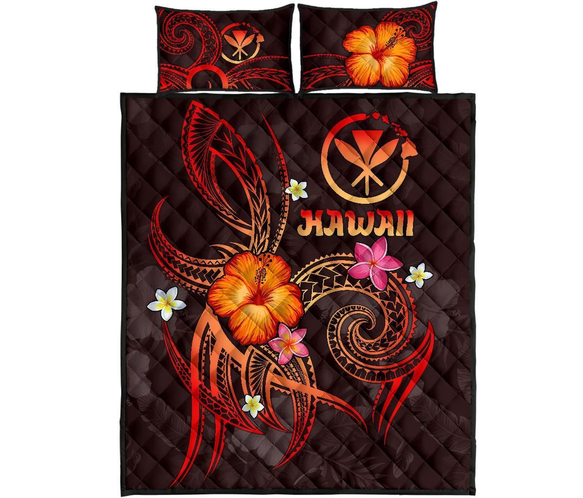 Polynesian Hawaii Quilt Bed Set - Legend of Kanaka Maoli (Red)