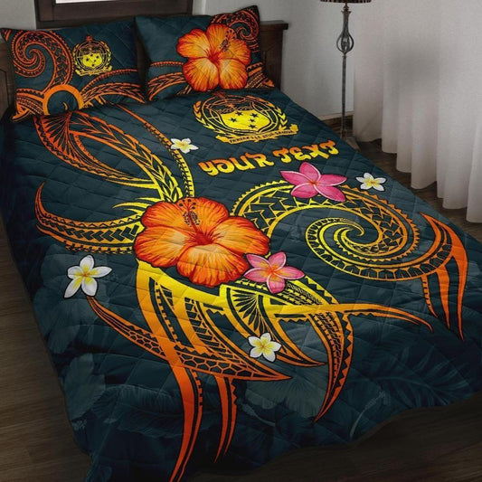 Polynesian Hawaii Quilt Bed Set - Legend of Samoa (Blue)