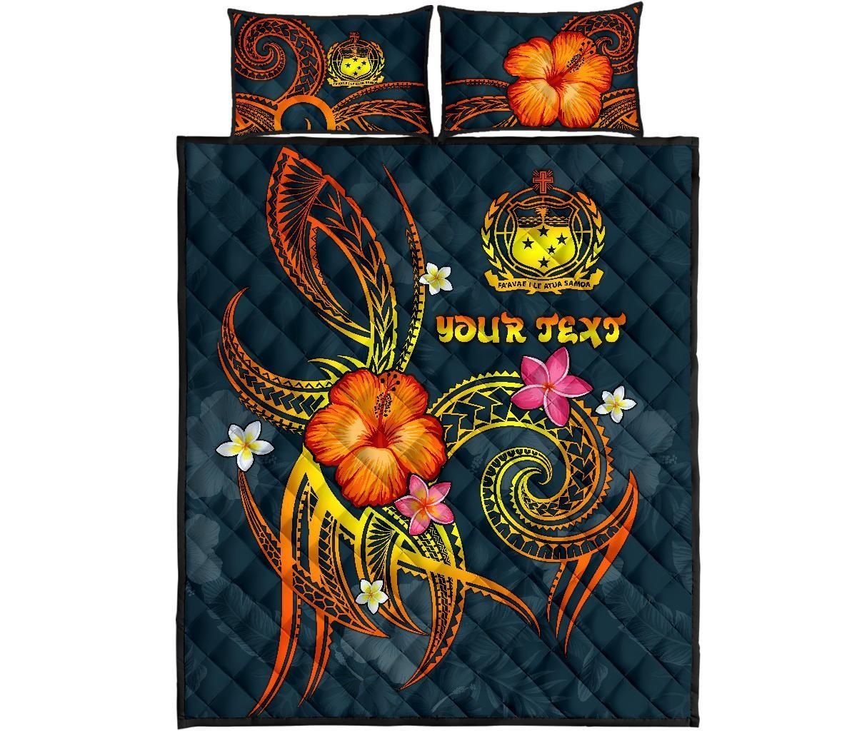 Polynesian Hawaii Quilt Bed Set - Legend of Samoa (Blue)