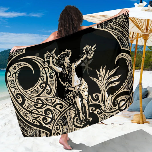 Polynesian Hawaii Sarong - Hula Girl White