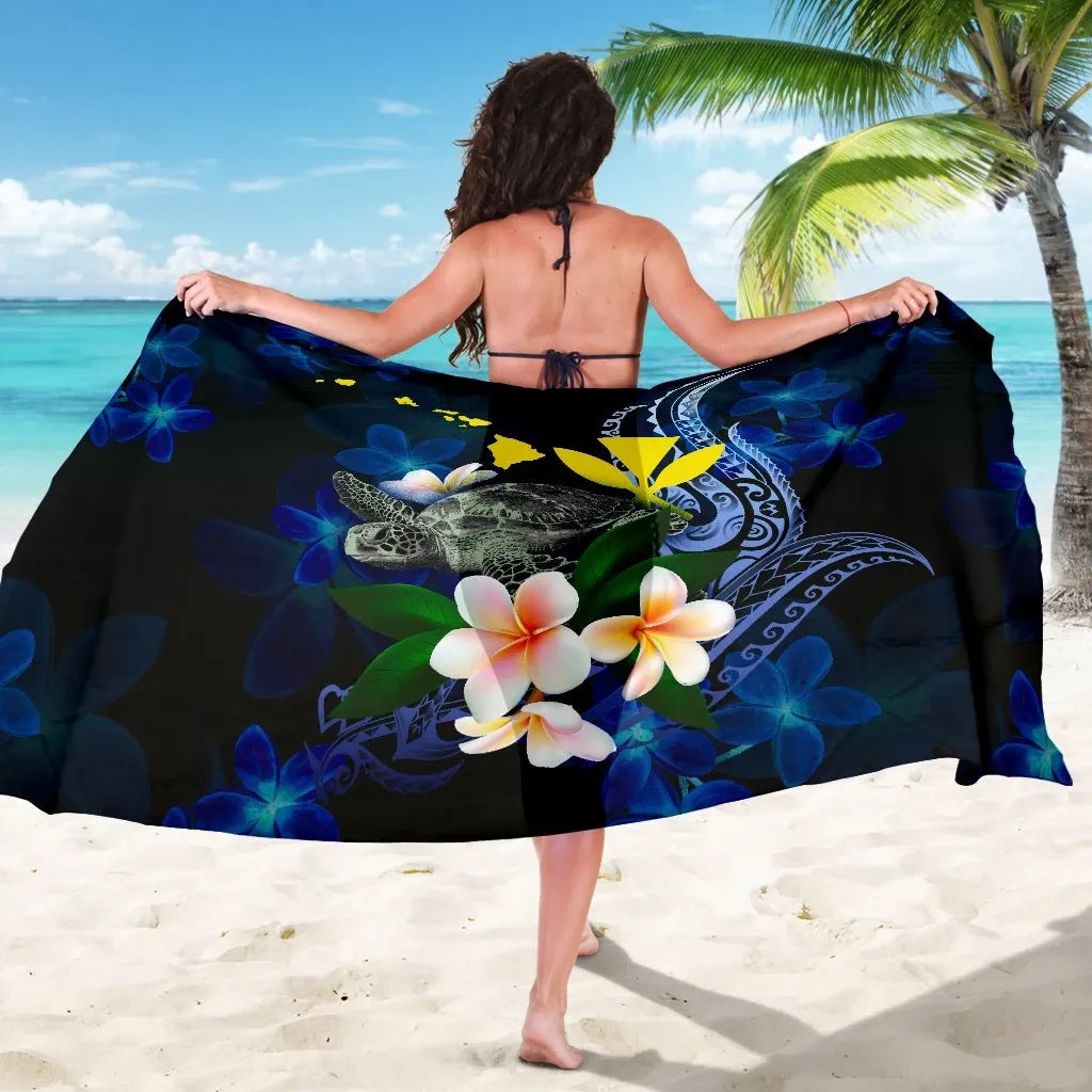 Polynesian Hawaii Sarong - Turtle With Plumeria Flowers
