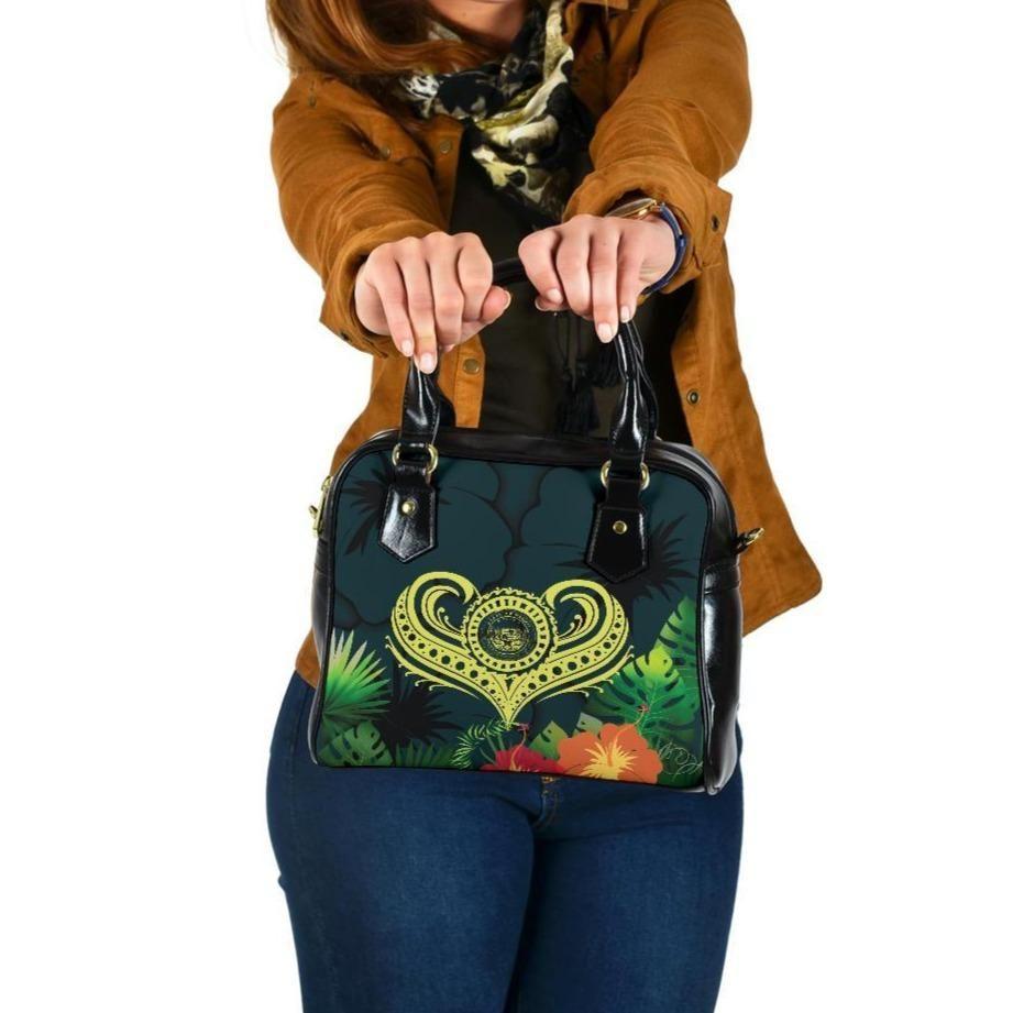 Polynesian Hawaii Shoulder Handbag - Heart With Hibiscus-Bn