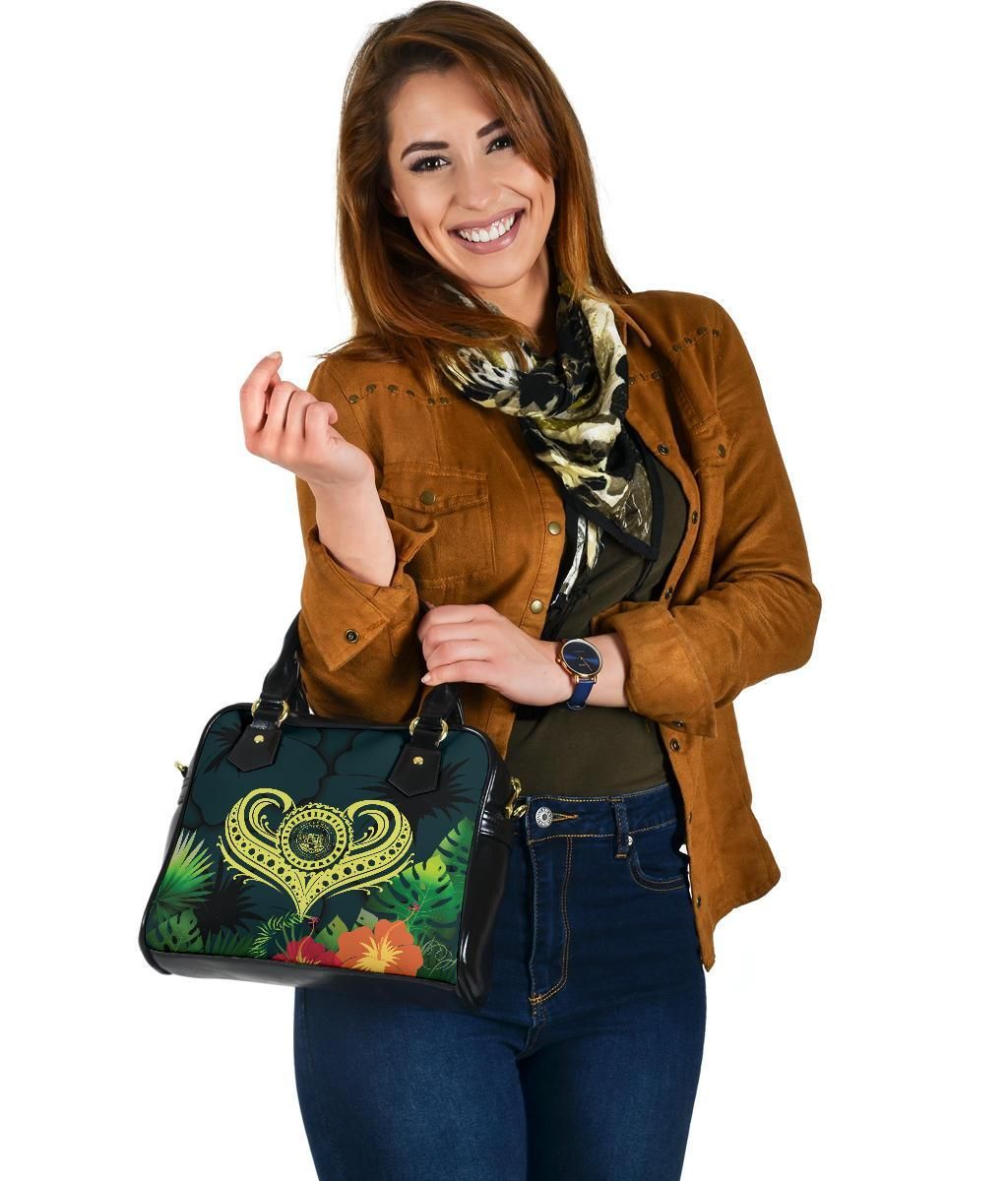 Polynesian Hawaii Shoulder Handbag - Heart With Hibiscus-Bn