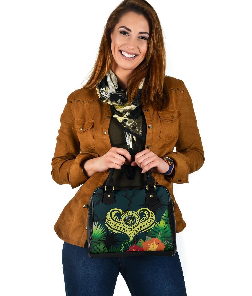 Polynesian Hawaii Shoulder Handbag - Heart With Hibiscus-Bn