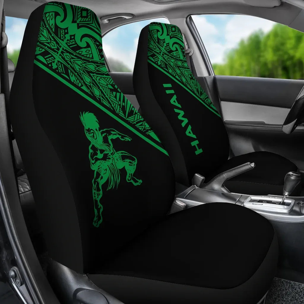 Hawaii Car Seat Covers - Polynesian Warriors Tattoo Green Curve