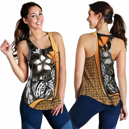 Polynesian Hawaii Women Racerback Tank Gold - Turtle with Hook