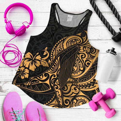 Polynesian Hawaii Women Racerback Tank - Polynesian Golden Humpback Whale
