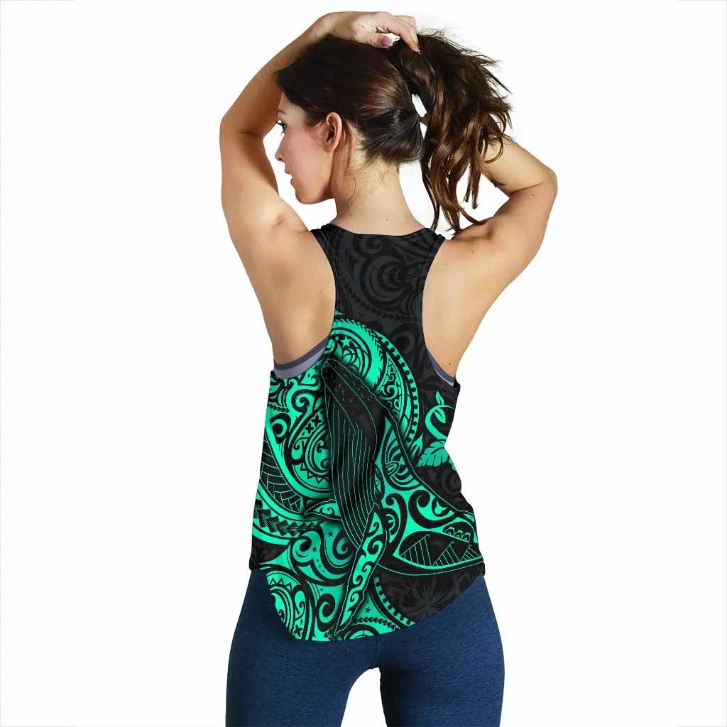 Polynesian Hawaii Women Racerback Tank - Polynesian Turquoise Humpback Whale
