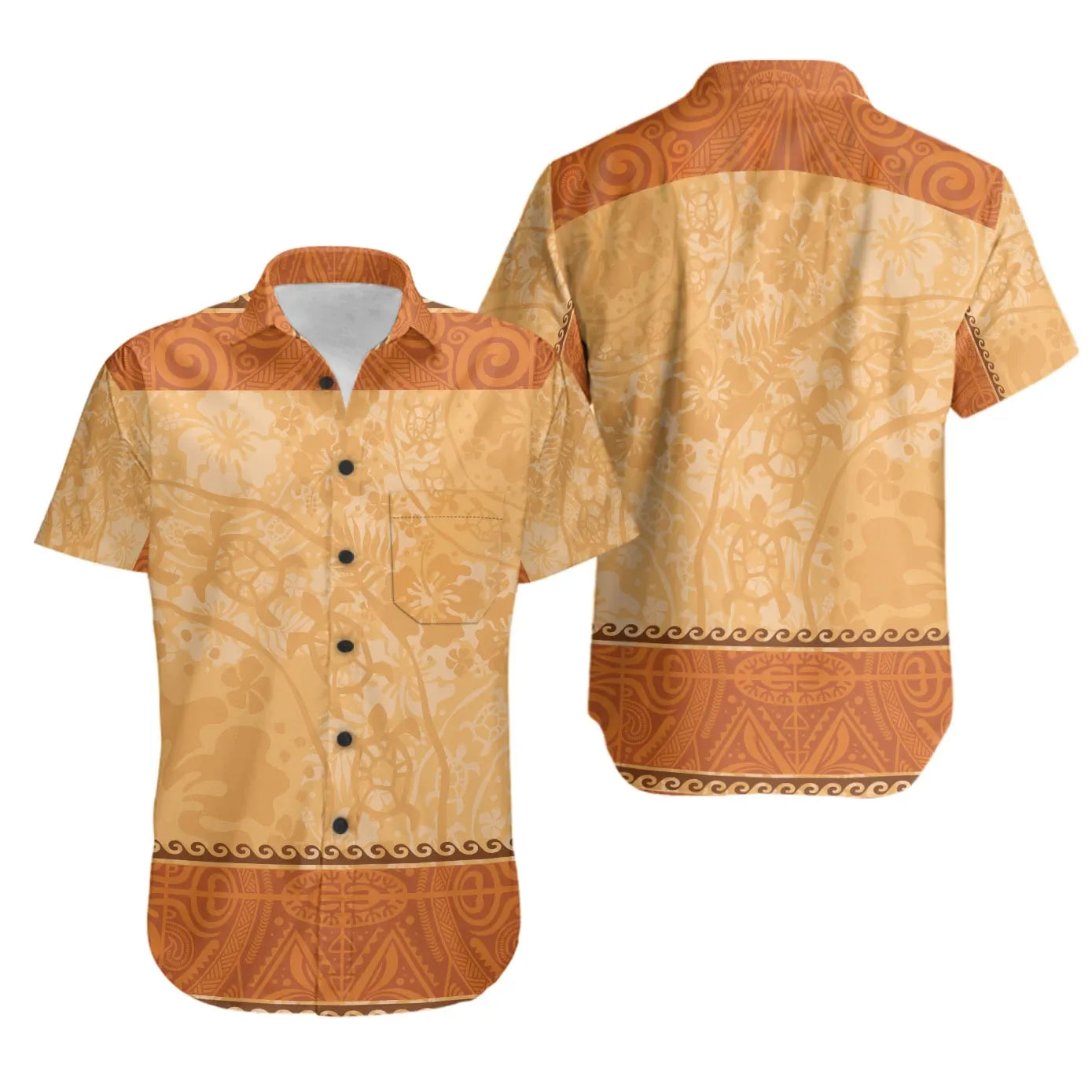 Polynesian Short Sleeve Shirt - Hibiscus And Turtle Vintage Pattern