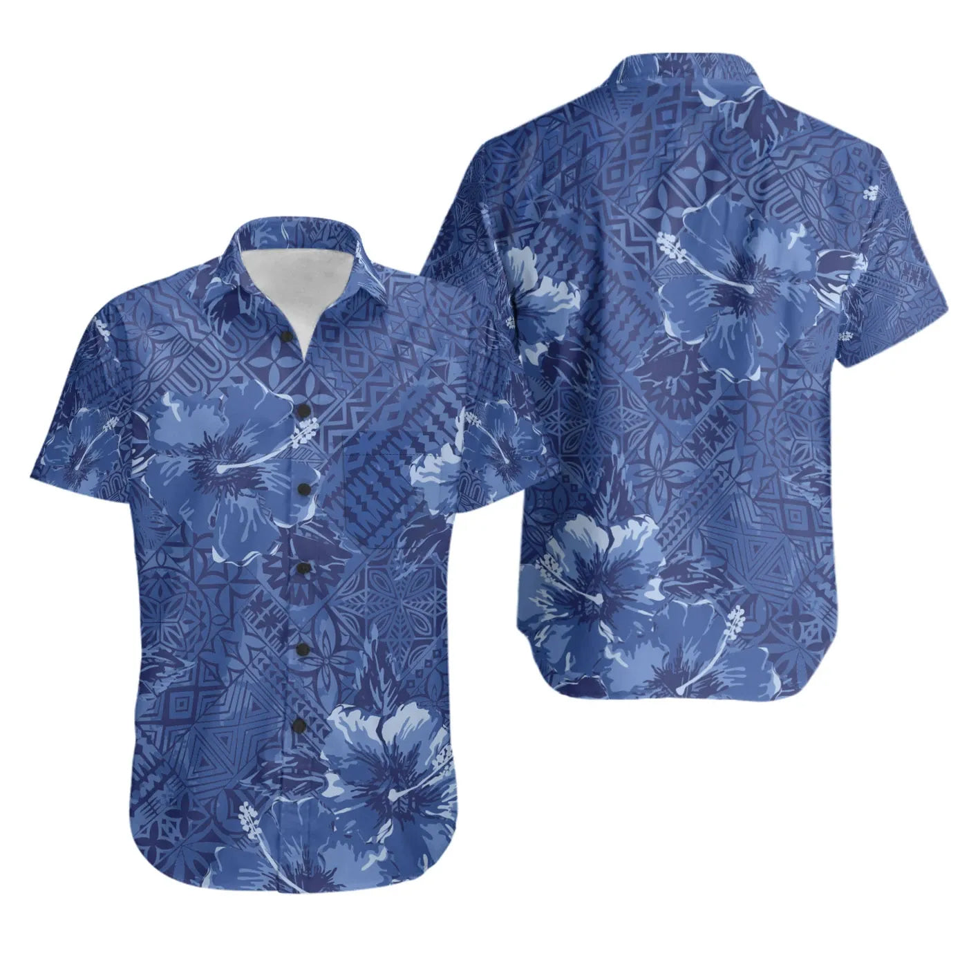 Polynesian Short Sleeve Shirt - Hibiscus Blue