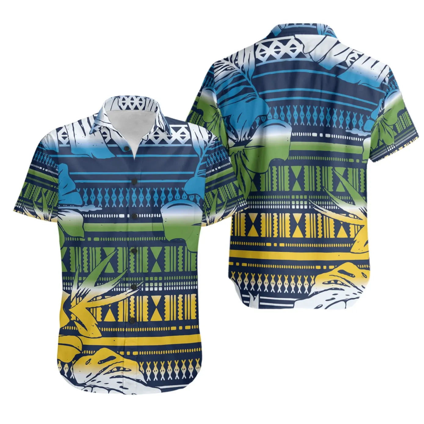 Polynesian Short Sleeve Shirt - Hibiscus Flower Tribal Fabric