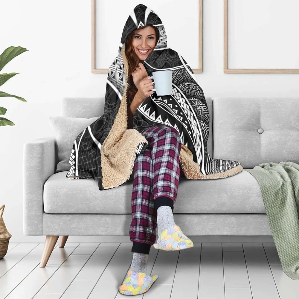 Polynesian Hooded Blanket - Guam Symbols With Poly Patterns