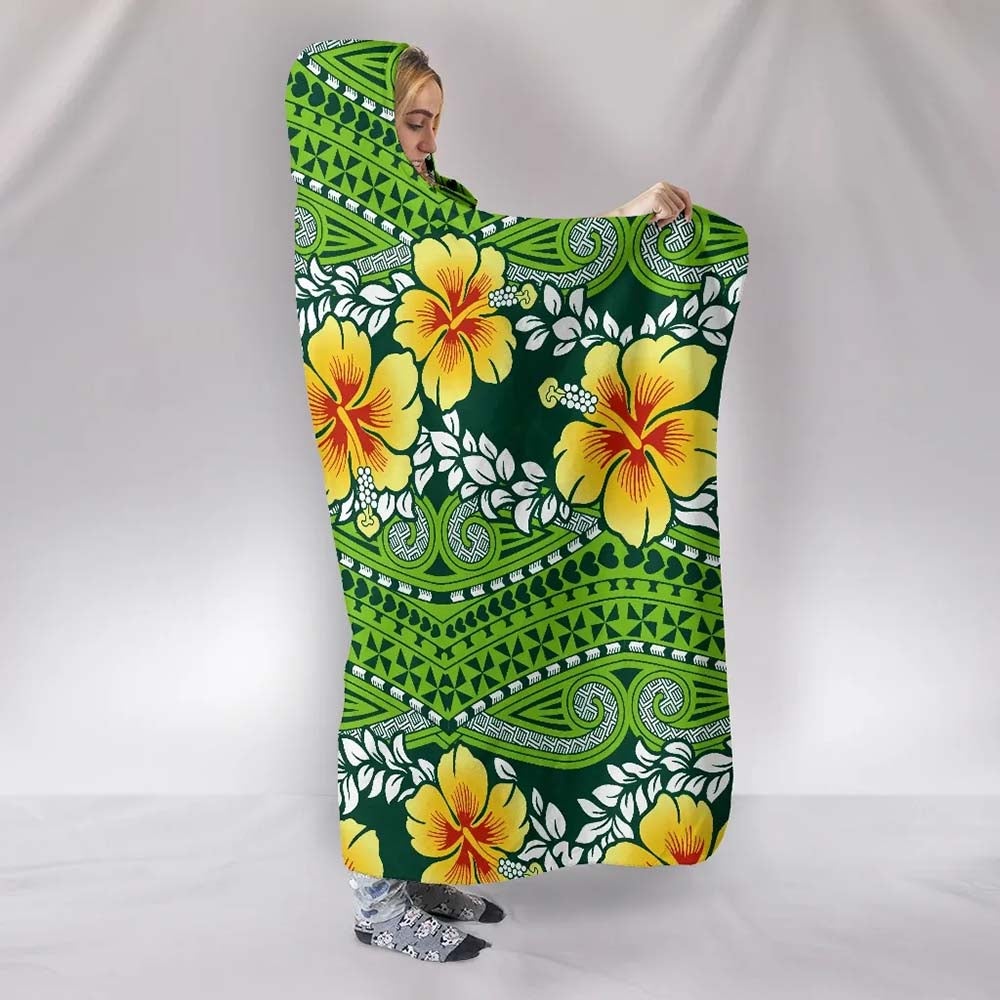 Polynesian Hooded Blanket - Polynesian Hibiscus Patterns
