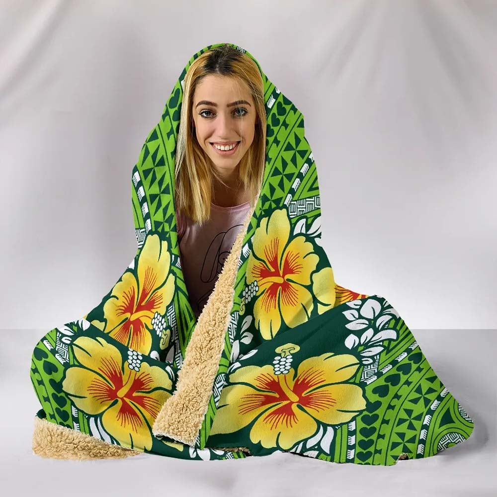 Polynesian Hooded Blanket - Polynesian Hibiscus Patterns