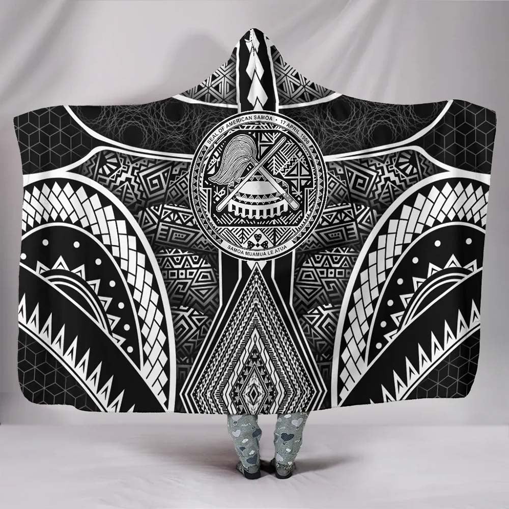 Polynesian Hooded Blankets - American Samoa Coat Of Arm With Poly Patterns