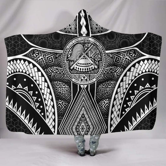 Polynesian Hooded Blankets - American Samoa Coat Of Arm With Poly Patterns
