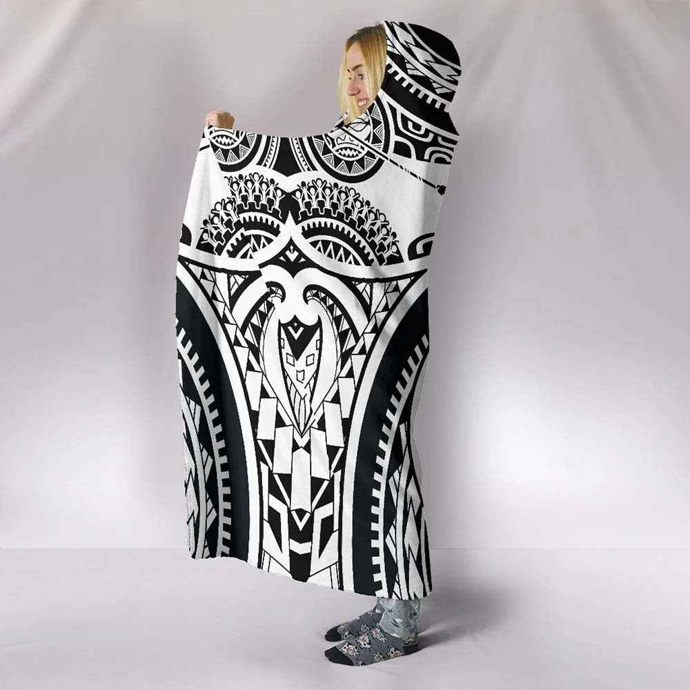 Polynesian Hooded Blankets - Guam Flag Seal with Maui Moana Tattoo White