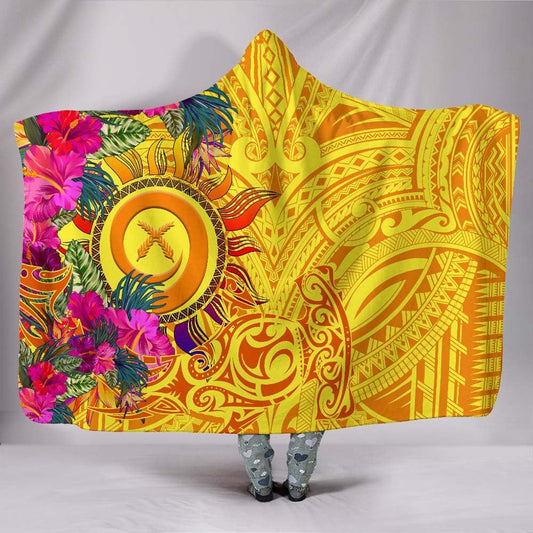 Polynesian Hooded Blankets - Vanuatu Symbols With Hibiscus