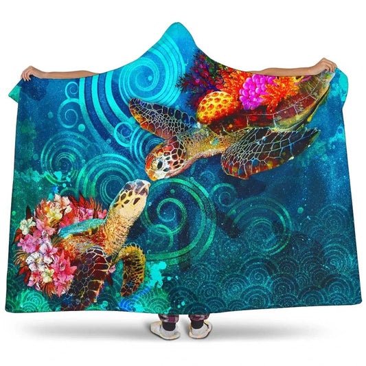 Polynesian Kanaka Maoli (Hawaiian) Hooded Blanket - Turtle Hawaii Map