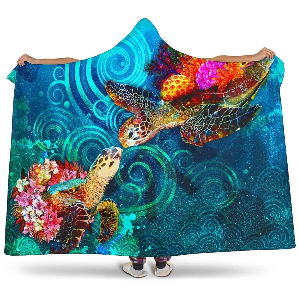 Polynesian Kanaka Maoli (Hawaiian) Hooded Blanket - Turtle Hawaii Map