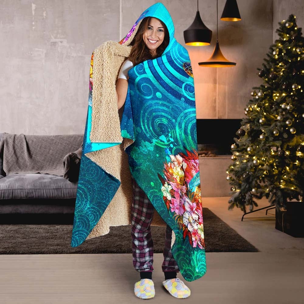 Polynesian Kanaka Maoli (Hawaiian) Hooded Blanket - Turtle Hawaii Map