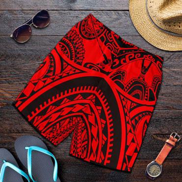Polynesian Men Shorts, Maui Tattoo Polynesian Patterns (Red)