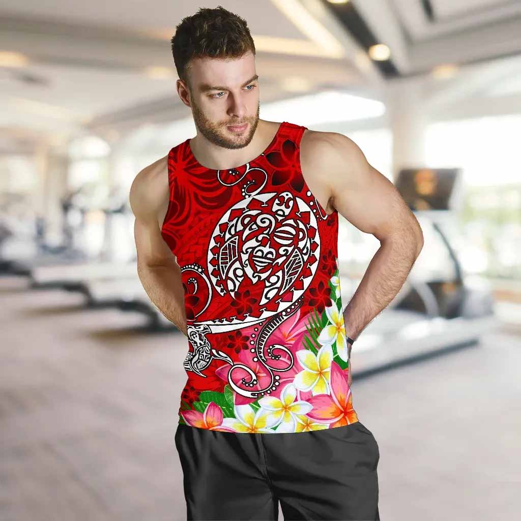 Polynesian Men Tank Top - Turtle Plumeria Red Color