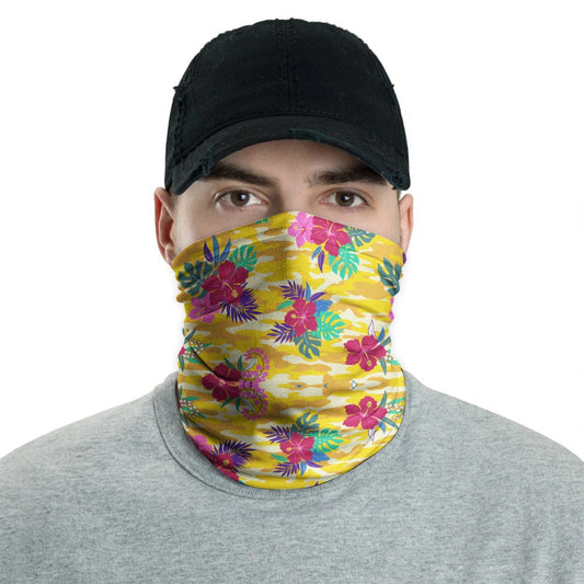 Polynesian Neck Gaiter - Camo Poly Patterns Hibiscus 01