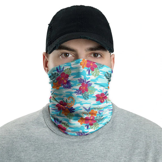 Polynesian Neck Gaiter - Camo Poly Patterns Hibiscus 02