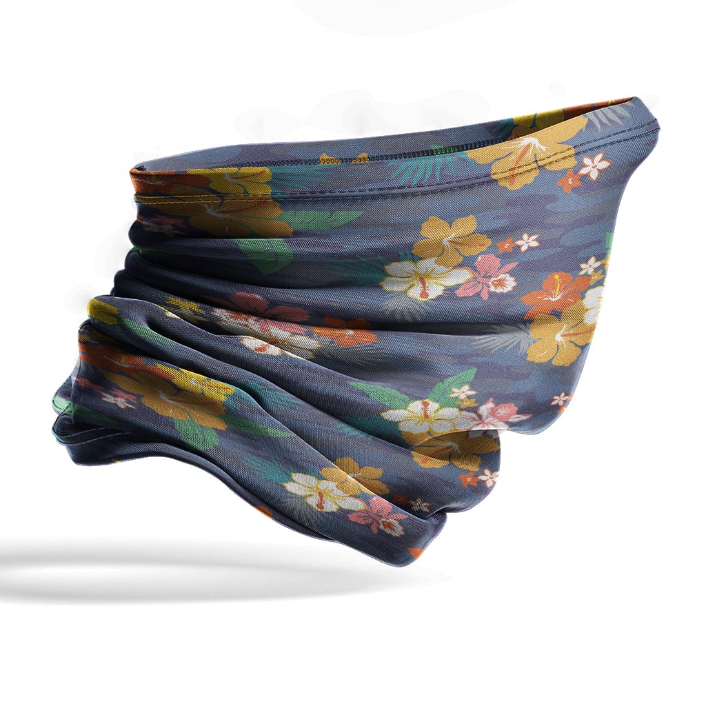 Polynesian Neck Gaiter - Camo Poly Patterns Hibiscus 03