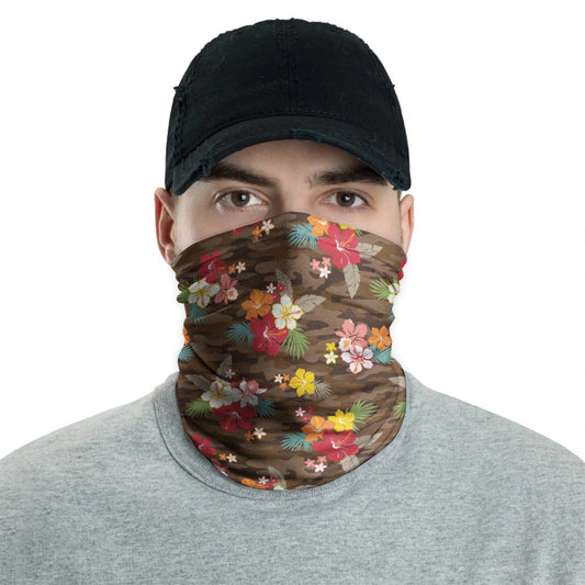 Polynesian Neck Gaiter - Camo Poly Patterns Hibiscus 04