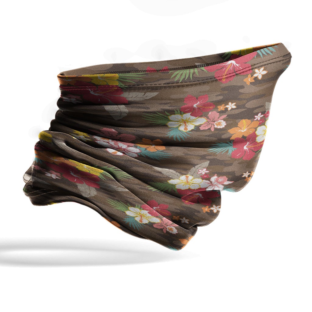 Polynesian Neck Gaiter - Camo Poly Patterns Hibiscus 04