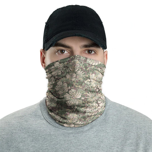Polynesian Neck Gaiter - Camo Poly Patterns Hibiscus 08