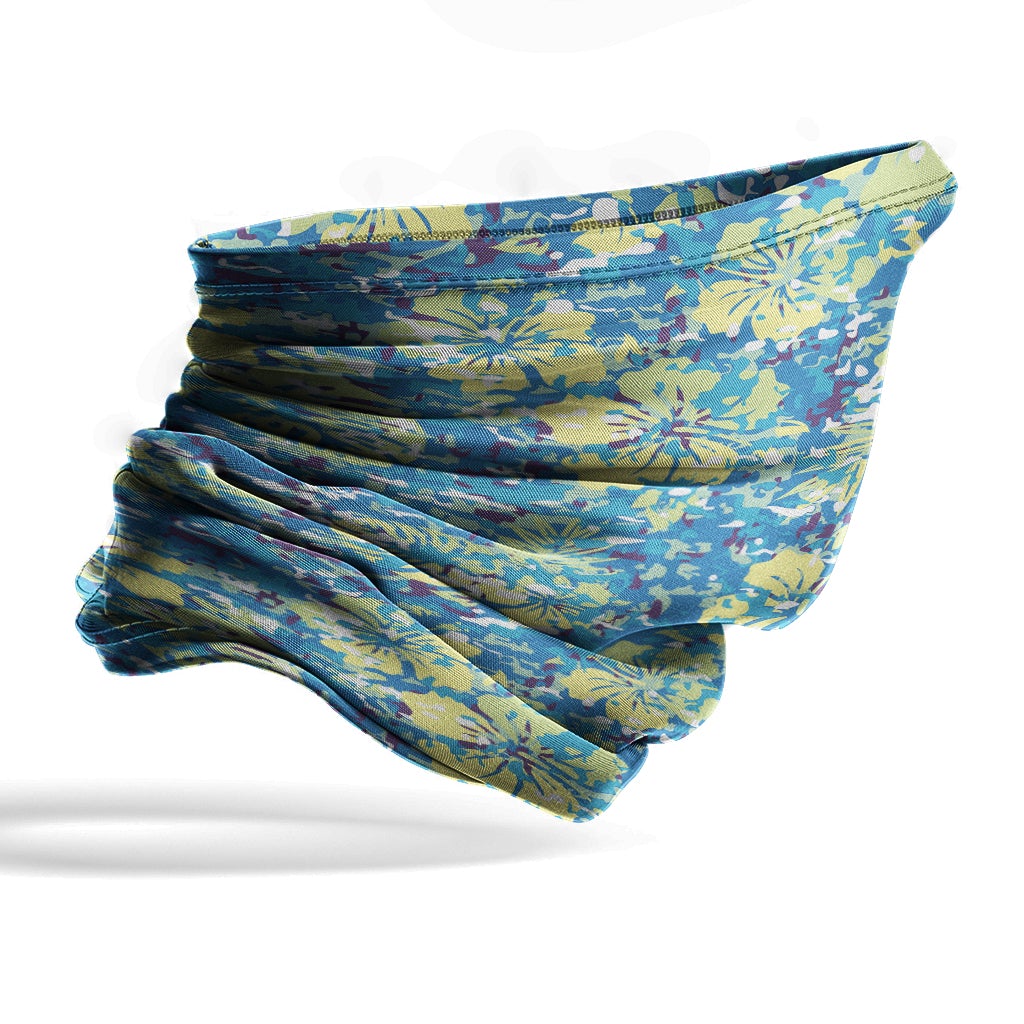 Polynesian Neck Gaiter - Camo Poly Patterns Hibiscus 09