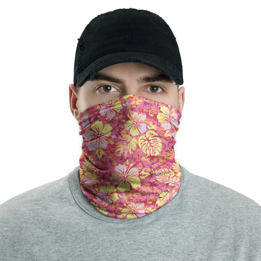 Polynesian Neck Gaiter - Camo Poly Patterns Hibiscus 10