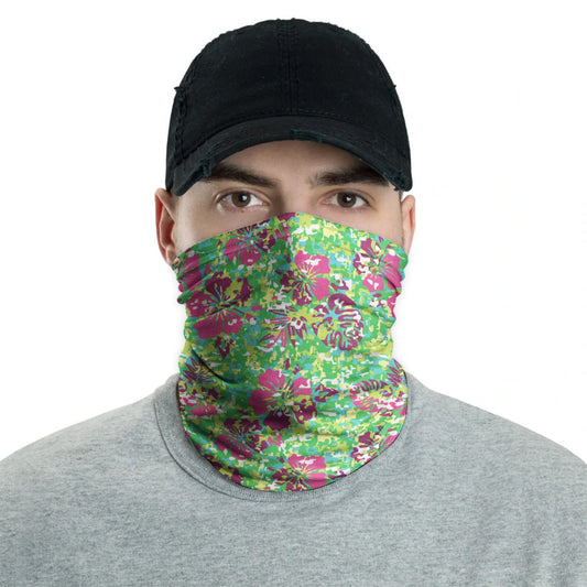 Polynesian Neck Gaiter - Camo Poly Patterns Hibiscus 12