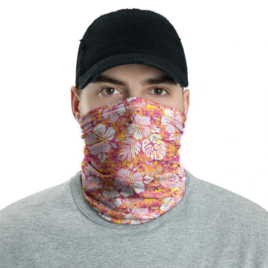 Polynesian Neck Gaiter - Camo Poly Patterns Hibiscus 13