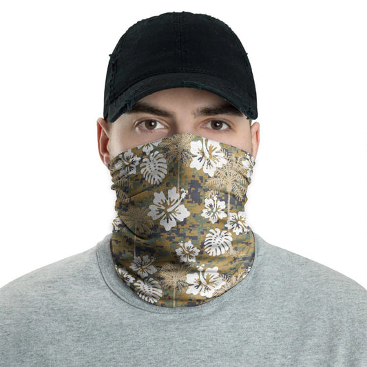 Polynesian Neck Gaiter - Camo Poly Patterns Hibiscus 19