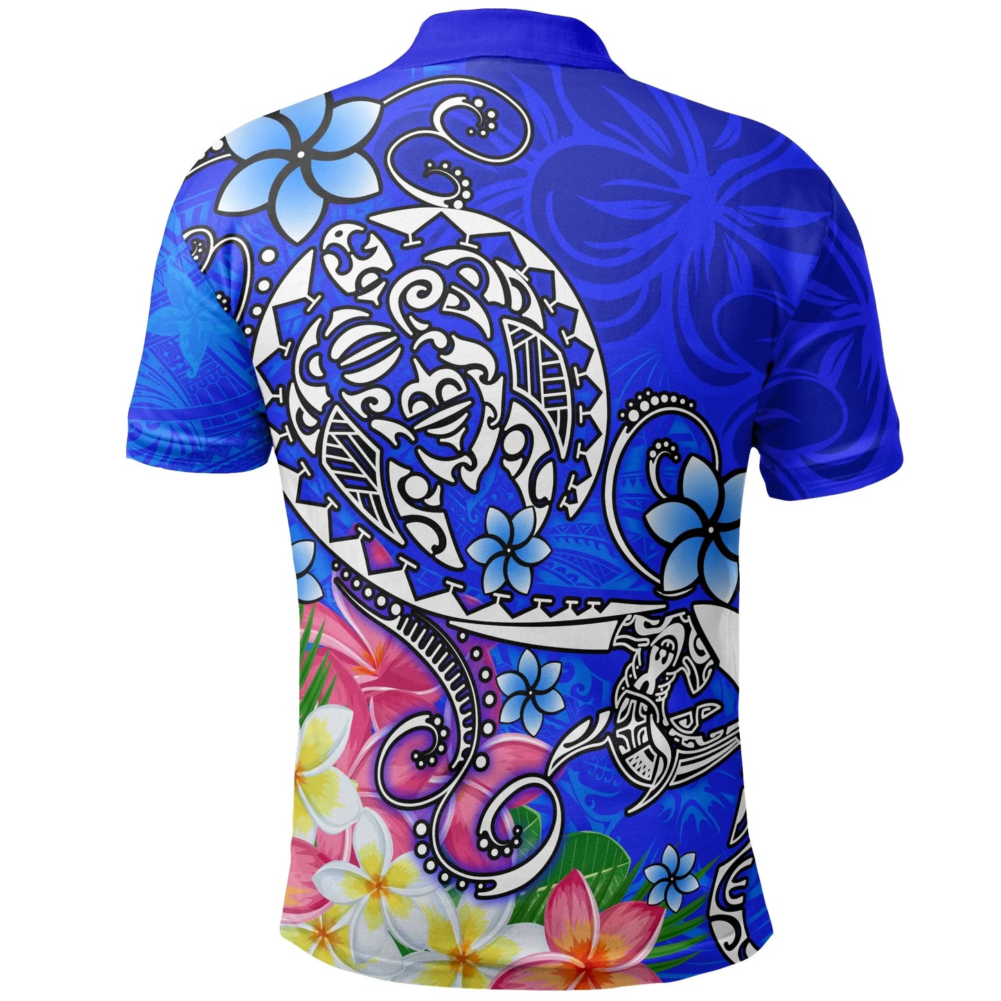 Polynesian Polo Shirt - Turtle Plumeria Blue Color
