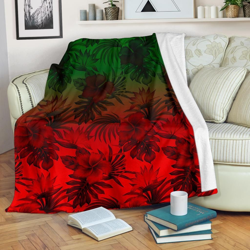 Polynesian Premium Blanket - Red Hibiscus Patterns