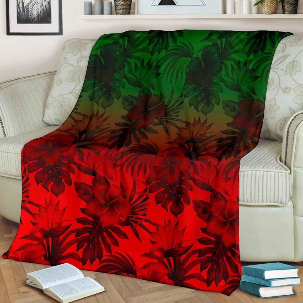 Polynesian Premium Blanket - Red Hibiscus Patterns