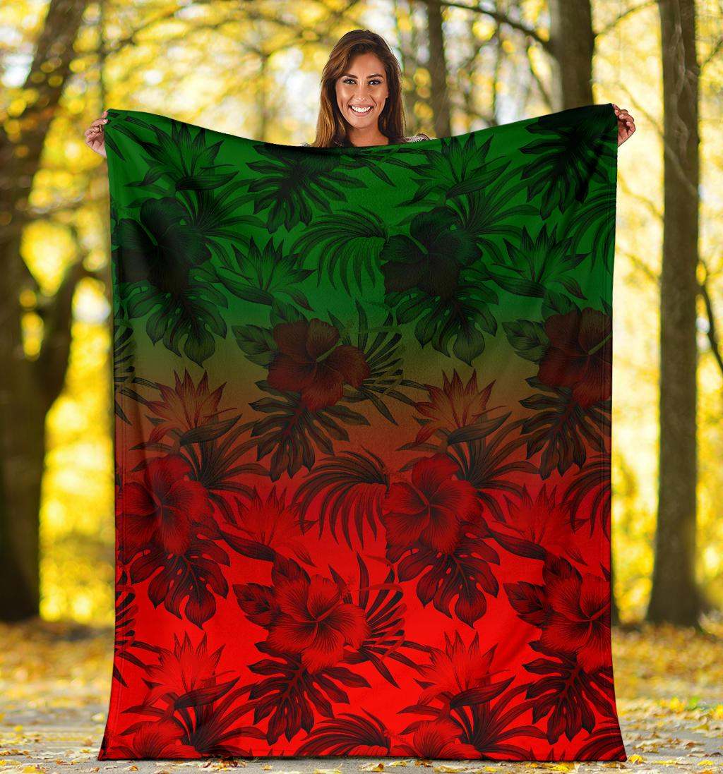 Polynesian Premium Blanket - Red Hibiscus Patterns