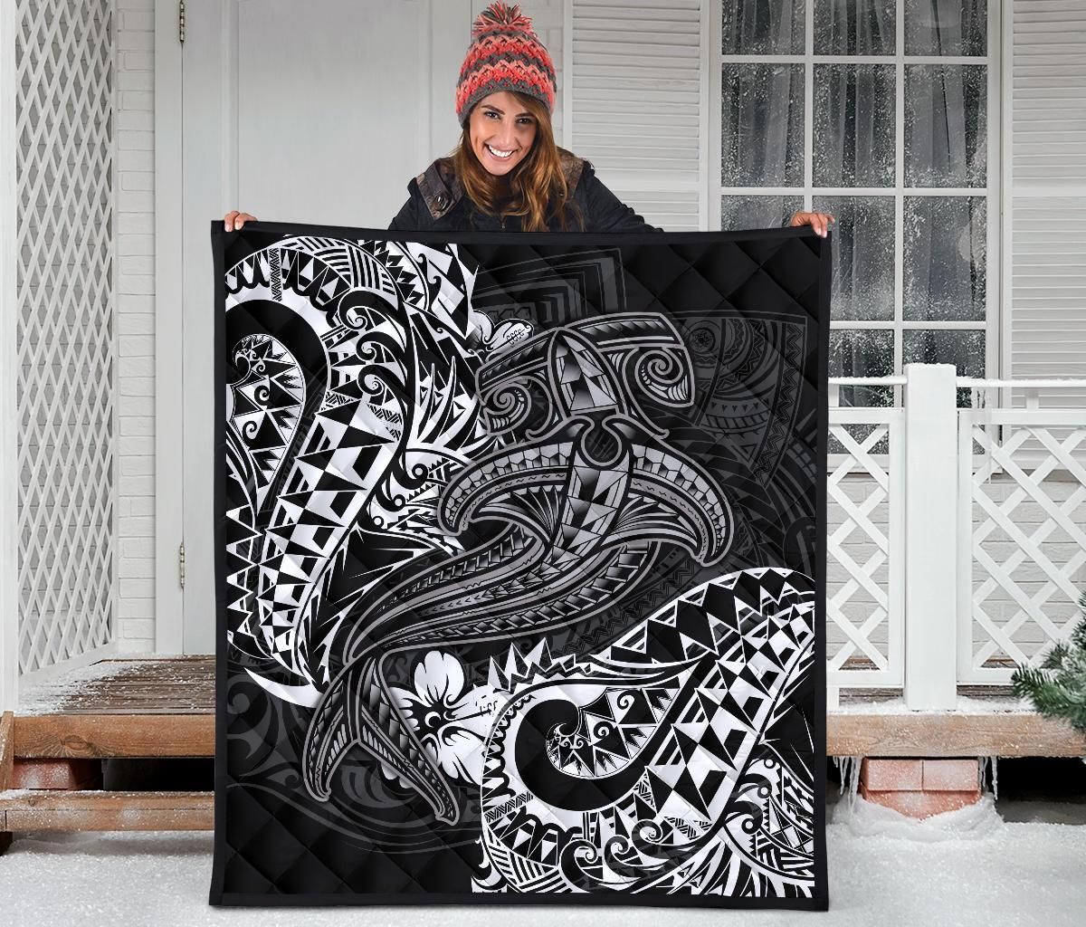 Polynesian Premium Quilt - White Shark Polynesian Tattoo