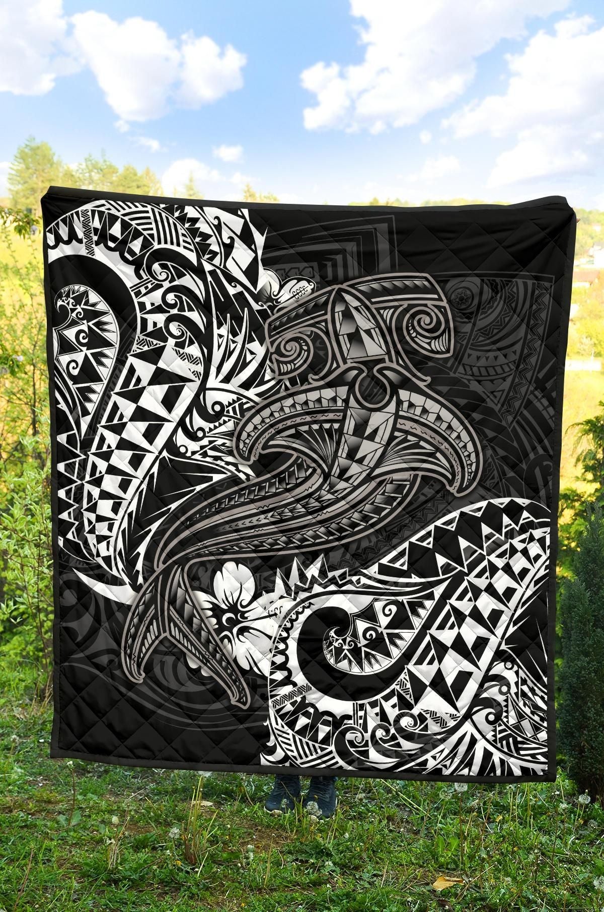 Polynesian Premium Quilt - White Shark Polynesian Tattoo